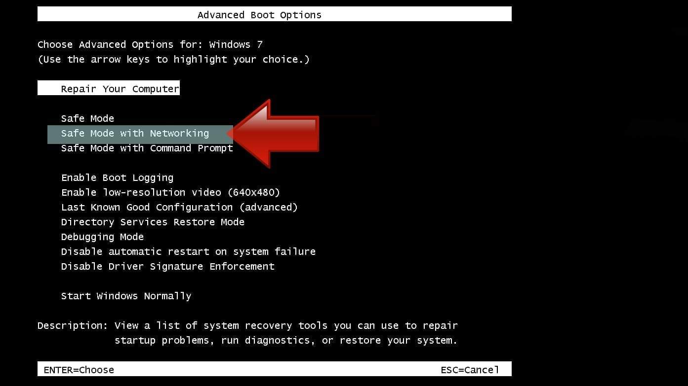Remove malware using Safe Mode with Networking